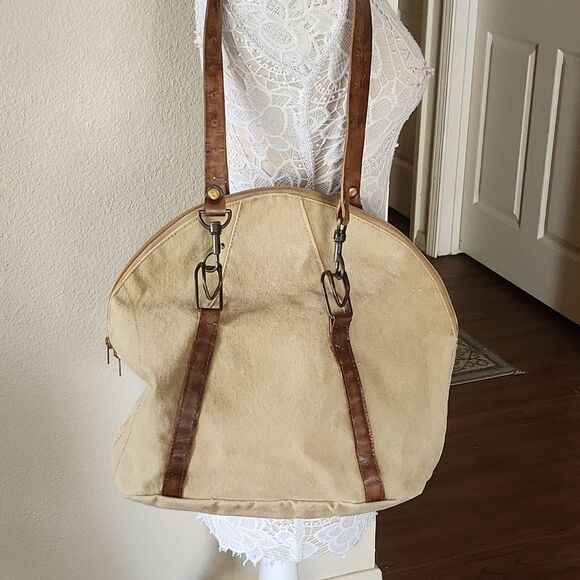 Mona B Leather and Canvas Bag - Picture 2 of 9